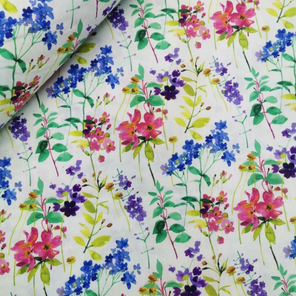 100% Floral Cotton - BRIGHT FLOWERS